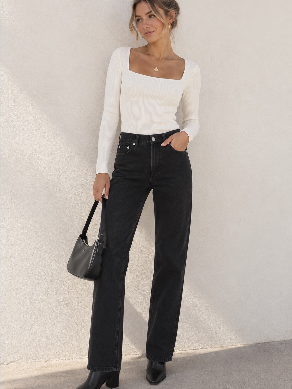 Bisou Bisou Women’s Black Straight Leg Jeans Mid Rise Classic Denim Size 10